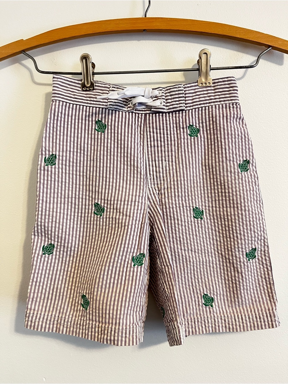 Janie and Jack Seersucker Turtle Bathing Suit Embroidered Swim Trunks Lined Boys